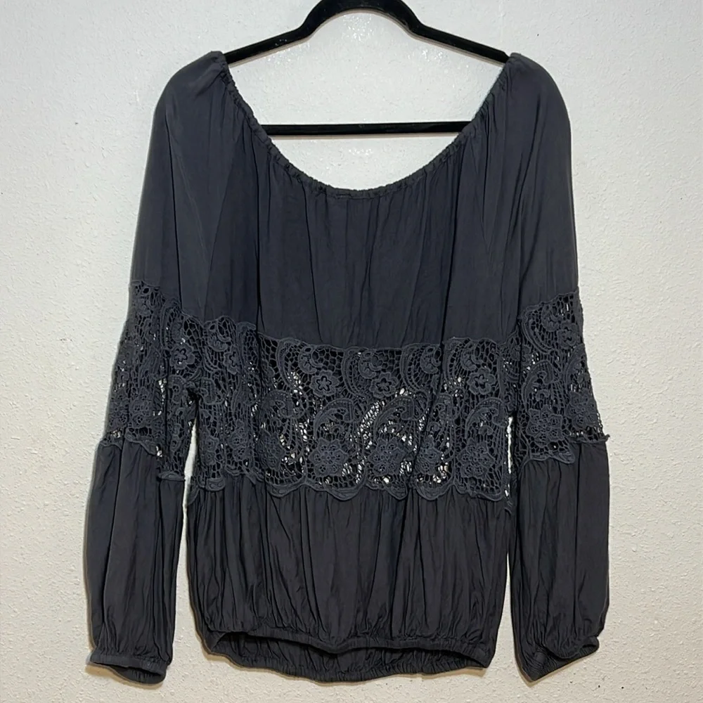Free People Peasant Lace Top Boho Blouse Rodeo Prairie Size XSmall